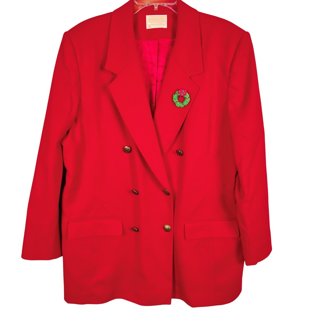 Pendleton Womens SZ 16 Double Breasted Blazer Red Virgin Wool Holiday Preppy